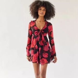 NWT Urban Outfitters Kiki Dress M Black Red Floral Whimsigoth Dark Romantic
